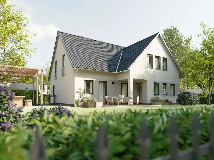 Das Domizil 192 in der Elegance Variante bietet einen malerischen Gartenblick von der Terrasse aus und präsentiert sich als Zweifamilienhaus